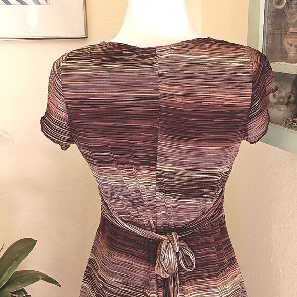 Vol. 1 Textured Brown Striped Dress. Career. Boho. - Picture 6 of 9